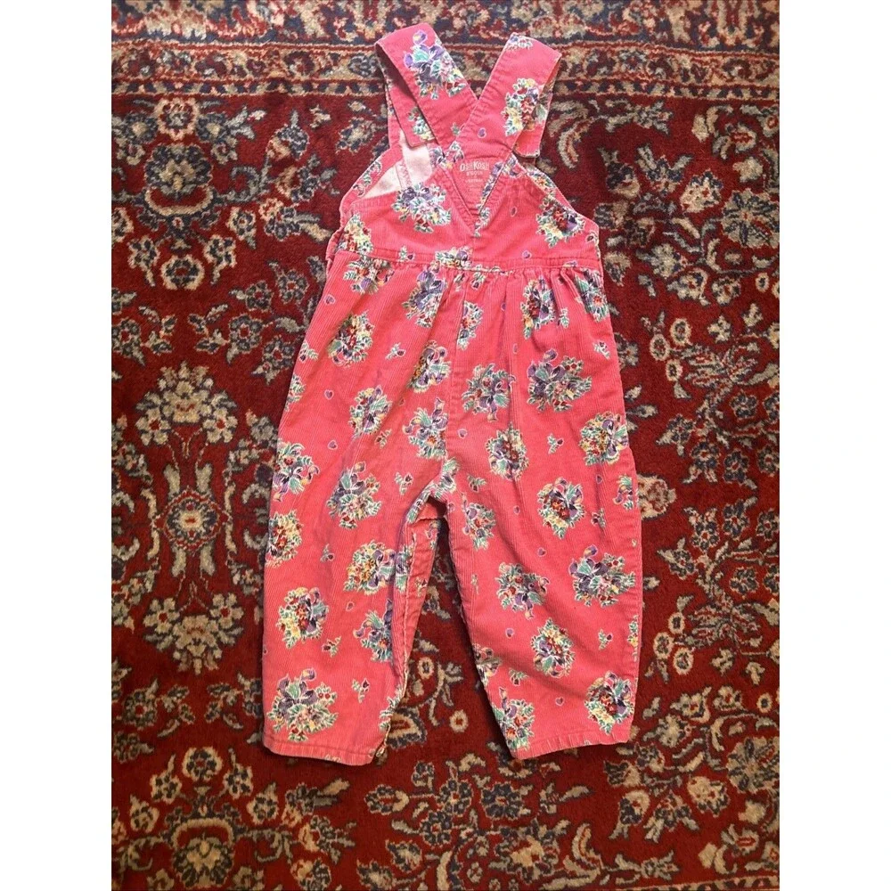Vintage 80/90s Floral Oshkosh Vestbak Overalls Corduroy Pink Made In USA 3T